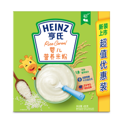亨氏（Heinz）婴儿营养米粉无添加白砂糖辅食宝宝米糊含FOS益生元 6-36个月适用 原味米粉 400g
