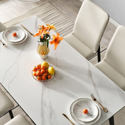 全友家居岩板餐桌家用多功能可伸缩圆餐桌椅子现代简约吃饭方桌670120 白色|岩板|B餐桌1.6m+餐椅桔2灰4