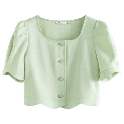 范思蓝恩22FS2574复古时尚衬衫短袖女夏款时尚洋气上衣 气泡绿 衬衫 M