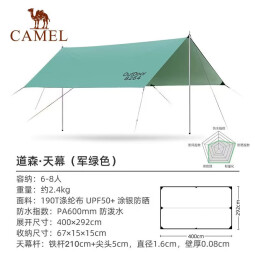 骆驼（CAMEL） 骆驼户外天幕便携露营帐篷遮阳遮雨棚轻野营野餐防晒凉棚 1J32263960A，道森，军绿色