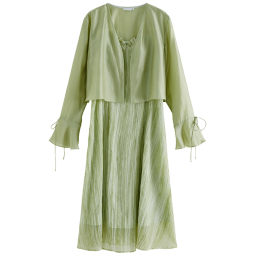 独束大码女装度假风吊带裙两件套夏新款微胖mm小清新薄款时尚套装女 海沫绿 XL