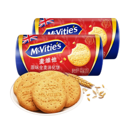 McVitie's英国进口 原味全麦粗粮酥性消化饼干 250克*2 零食下午茶