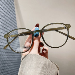 Erilles 新款TR90防蓝光眼镜韩版个性插芯素颜平光镜椭圆框近视眼镜框 豹纹 161非球面镜片
