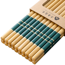 千年恋木水晶竹楠筷高端金线印花高档防霉防滑家用健康筷子10双装 24cm水晶头印墨绿色金四线竹筷