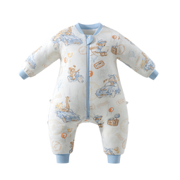 贝肽斯睡袋婴儿春秋冬季儿童宝宝3-6岁纯棉分腿式防踢被保暖惊跳连体衣 森趣牧歌【春秋双层 20-26°C】猫肚棉 S码 建议身高60-85cm建议0.6-1.3岁