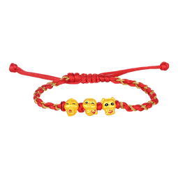 潮宏基 三合牛蛇鸡生肖蛇黄金手链女足金转运珠红绳蛇年本命年礼物C 可调节 绳长约14-22cm