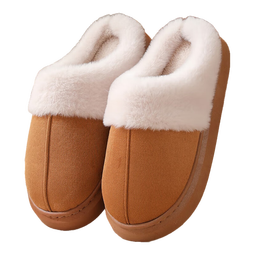UGG同款 棉拖鞋女士冬季家居厚底防滑保暖外穿毛绒软底半包跟棉鞋 米色 36-37 【适合35-36】