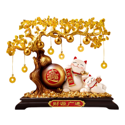 贝汉美（BHM）发财树新店开业摆件高档招财猫送人开张搬家乔迁礼物办公室装饰品 【京仓速发】精美礼盒- 财源广进