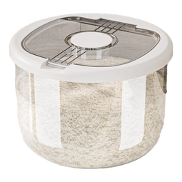 加厚米桶密封储圆形米缸防虫防潮家用翻盖储米箱面粉五谷杂粮收纳 透明-奶油白 20斤装【升级加厚】赠量米杯