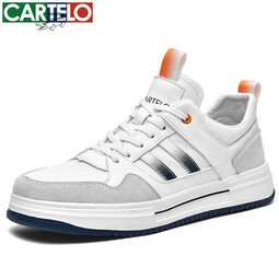卡帝乐鳄鱼休闲鞋男鞋新款时尚潮流鞋子男士透气百搭舒适耐磨休闲运动鞋 白灰 39
