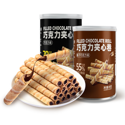 卜珂巧克力味夹心卷饼干蛋卷糕点心早餐伴手礼休闲小零食黑巧脆卷 70%黑巧克力夹心卷85g