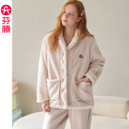 芬腾珊瑚绒睡衣男女士秋冬季套装保暖法兰绒加绒加厚休闲家居服冬天 FJ26940692杏色 【单女款】 S 建议:女84-92斤