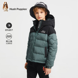 暇步士（Hush Puppies）【高士线】童装儿童男女大童冬季新款户外休闲运动风羽绒服 暗草绿 105 cm【充绒量56g】