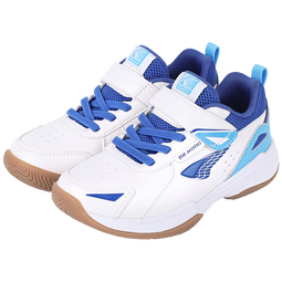 江博士秋季男女孩简约舒适羽毛球鞋 户外运动透气儿童训练鞋 米/蓝 29 脚长约17.5-18.1