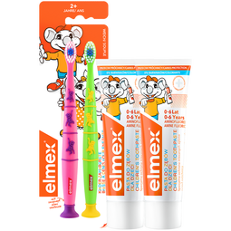 ELMEX艾美适含氟儿童牙膏0-6-12岁防蛀防龋齿换牙期进口牙刷套装 儿童牙膏*2+儿童牙刷两支装