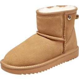 意尔康女靴雪地靴女士加绒加厚保暖棉鞋舒适百搭东北抗寒中筒靴子 土黄色 加绒 35