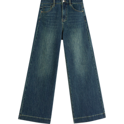 茵曼（INMAN）复古磨白阔腿牛仔裤2025秋女装新款显瘦高腰长裤 牛仔蓝 26