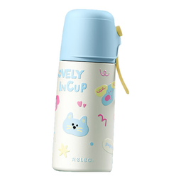 物生物儿童保温杯女士高颜值吸管水杯316L不锈钢大容量学生上学圣诞礼物 薄荷粉蓝【一盖双饮】380ml