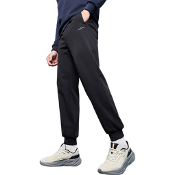 鸿星尔克舒暖绒|运动裤男秋冬季2025新款加绒卫裤保暖束脚针织长裤九分裤 正黑 M