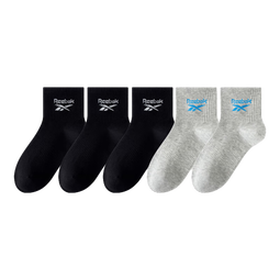 锐步（Reebok）袜子中短筒男女情侣亲子袜运动跑步篮球棉袜透气吸汗防臭白袜 5双装【3黑色+2灰色】 均码 （建议32-35码）青少年