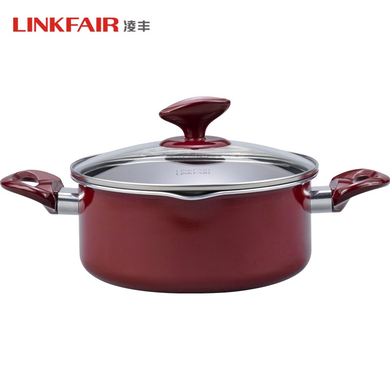 凌丰linkfair304不锈钢汤锅深汤锅深烧锅双耳汤锅煤气电磁炉通用20cm