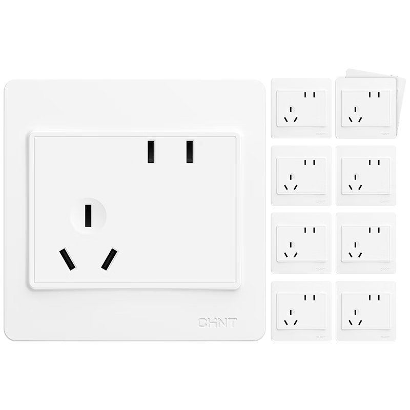 正泰chnt开关插座面板86型墙壁电源new7i逸动系列白色斜五孔十只装