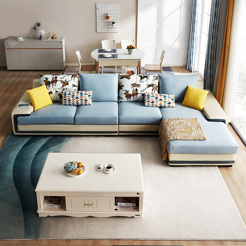 全友家居沙发现代简约皮布沙发北欧客厅可拆洗整装布艺沙发组合102085