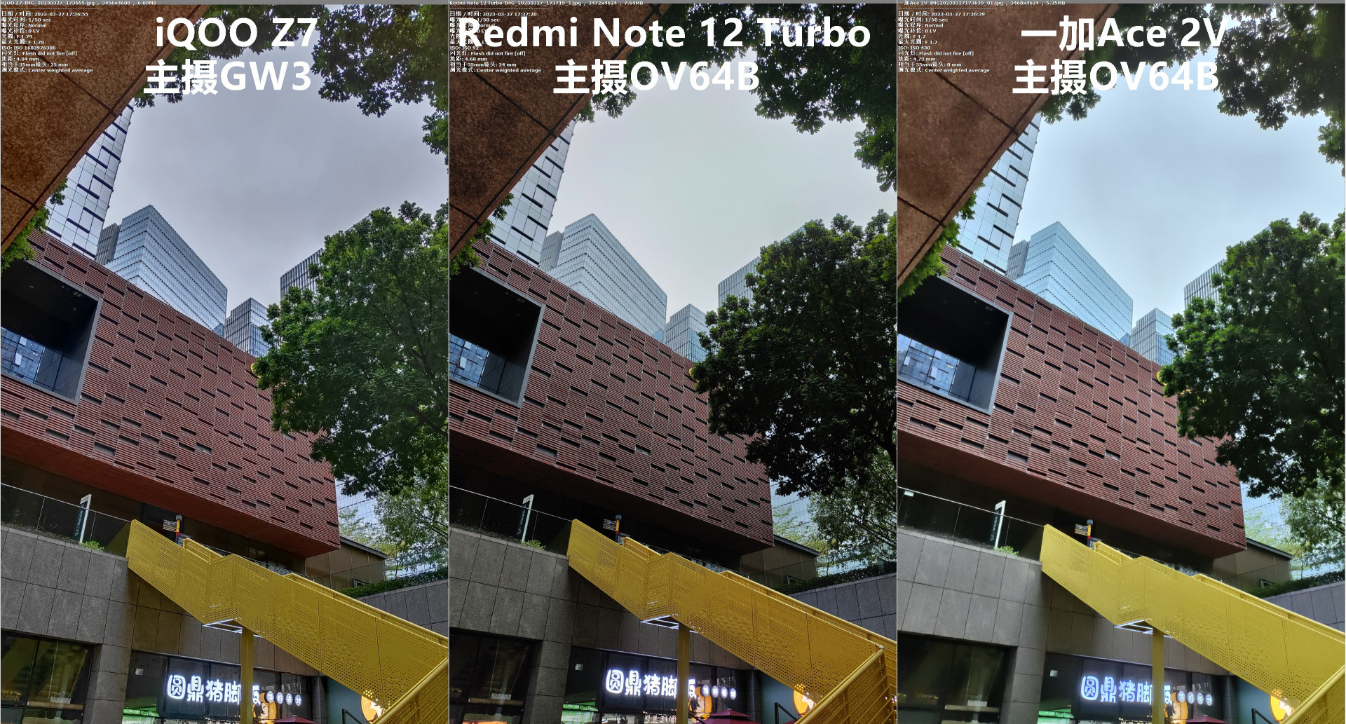 6400万像素大战,Redmi Note 12 Turbo、一加Ace 2V 、iQOO Z7拍照对比