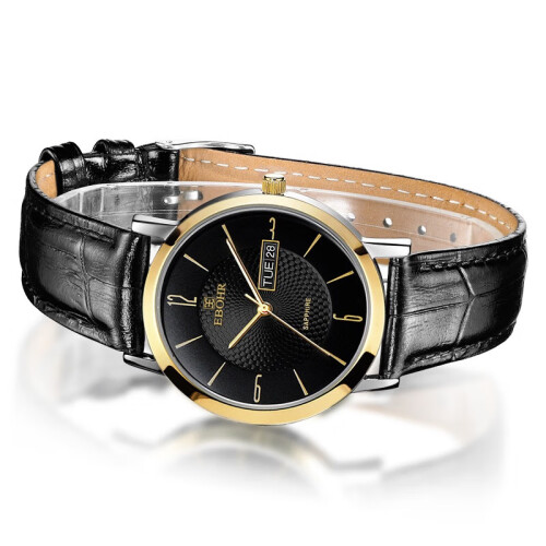 依波(ebohr)手表 天翼系列黑面皮带石英情侣表男表钟表10450734 199元
