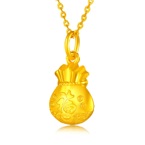 菜百首饰黄金吊坠双面福字福袋黄金吊坠计价约205克