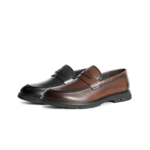 森达男鞋新款时尚简约一脚蹬头层皮舒适商务通勤休闲皮鞋z0936am2黑色