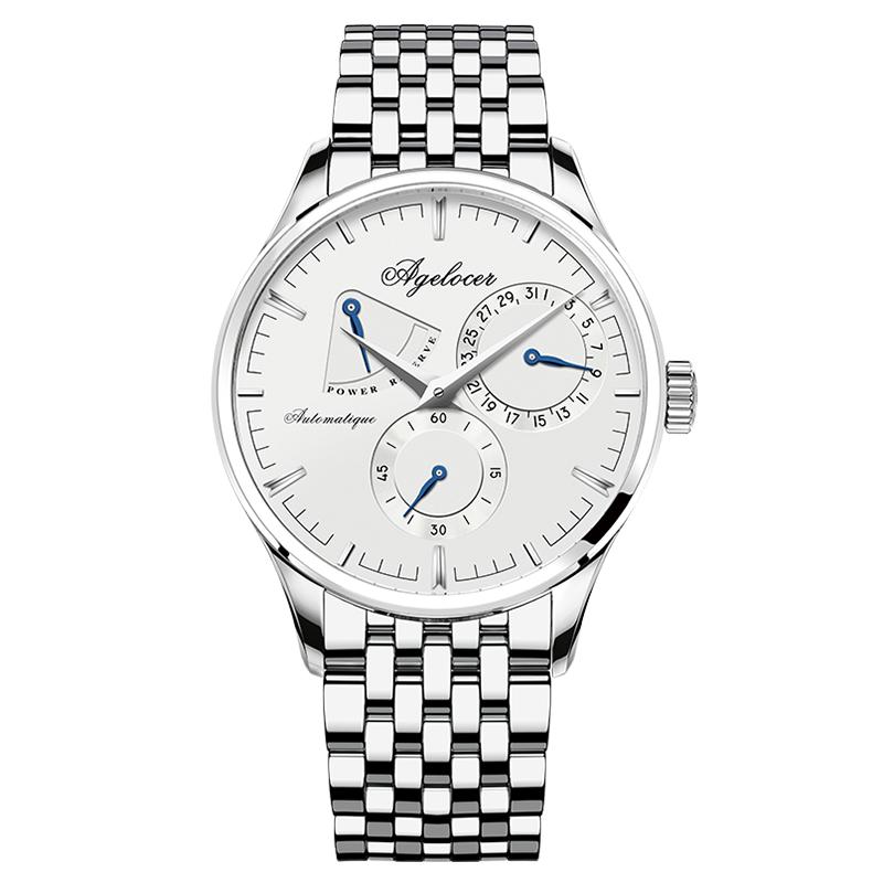 艾戈勒男钢带三窗商务简约机械表