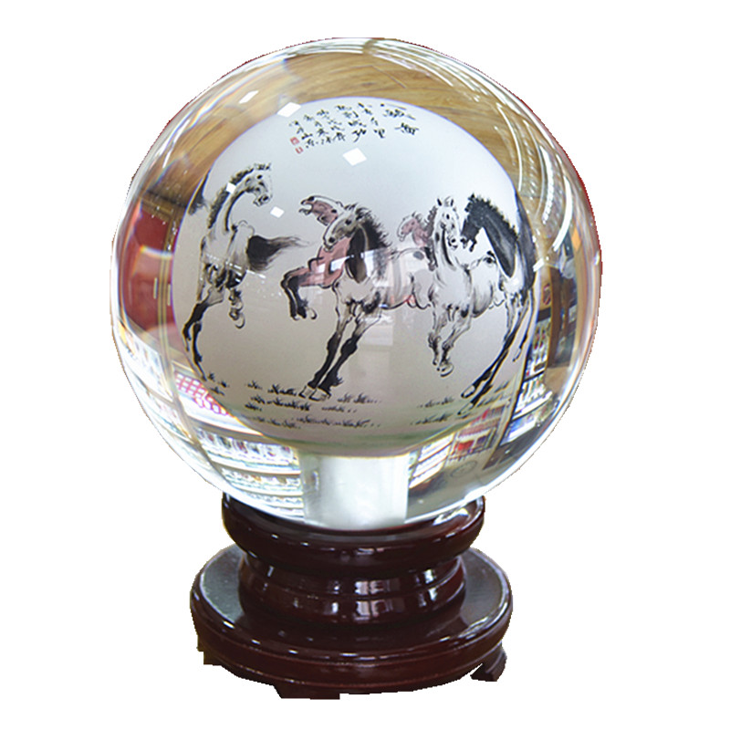 内画琉璃八骏图马到成功礼品水晶球
