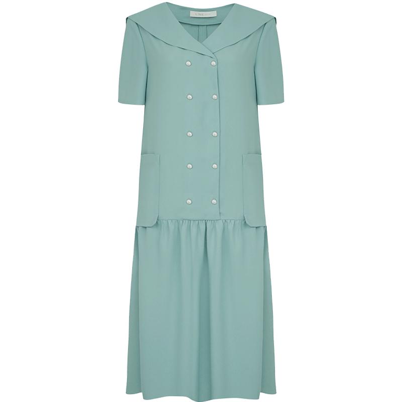 line水手领秋季新品韩版纯色连衣裙