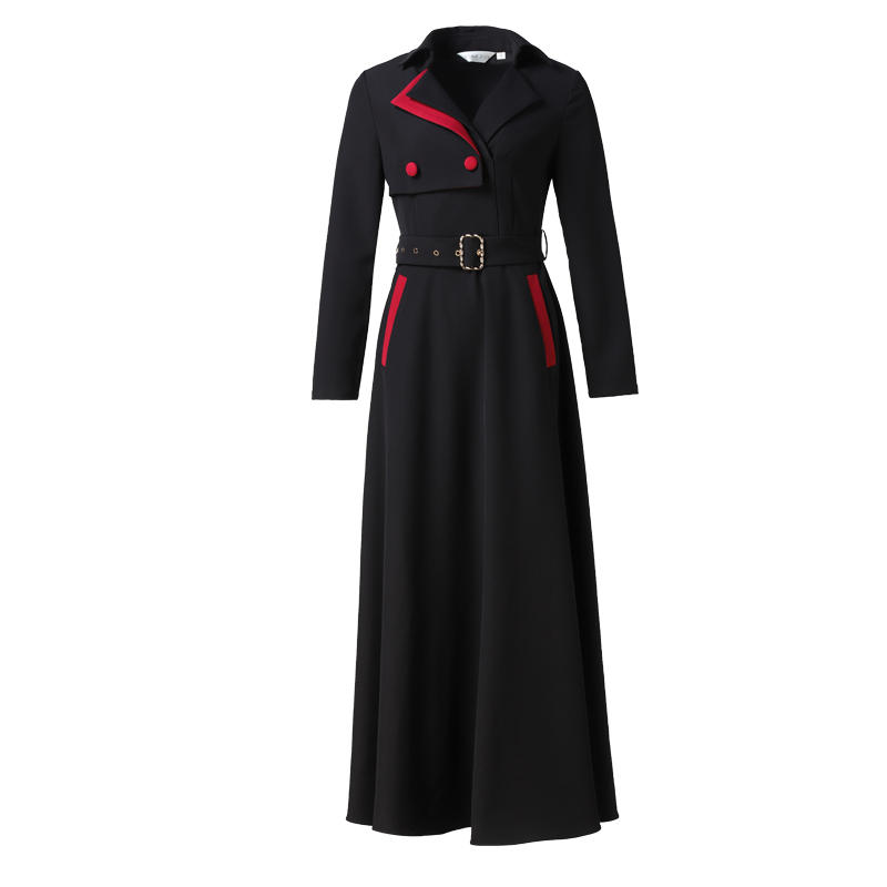 园子靓衣风衣式长裙黑色