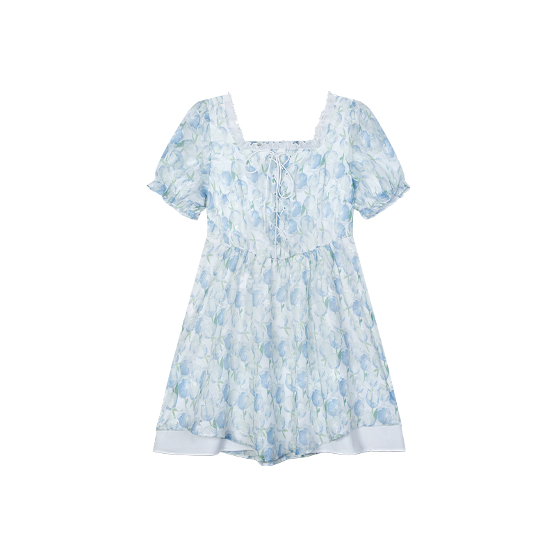 徐达布胖mm荷叶连衣裙夏季法式