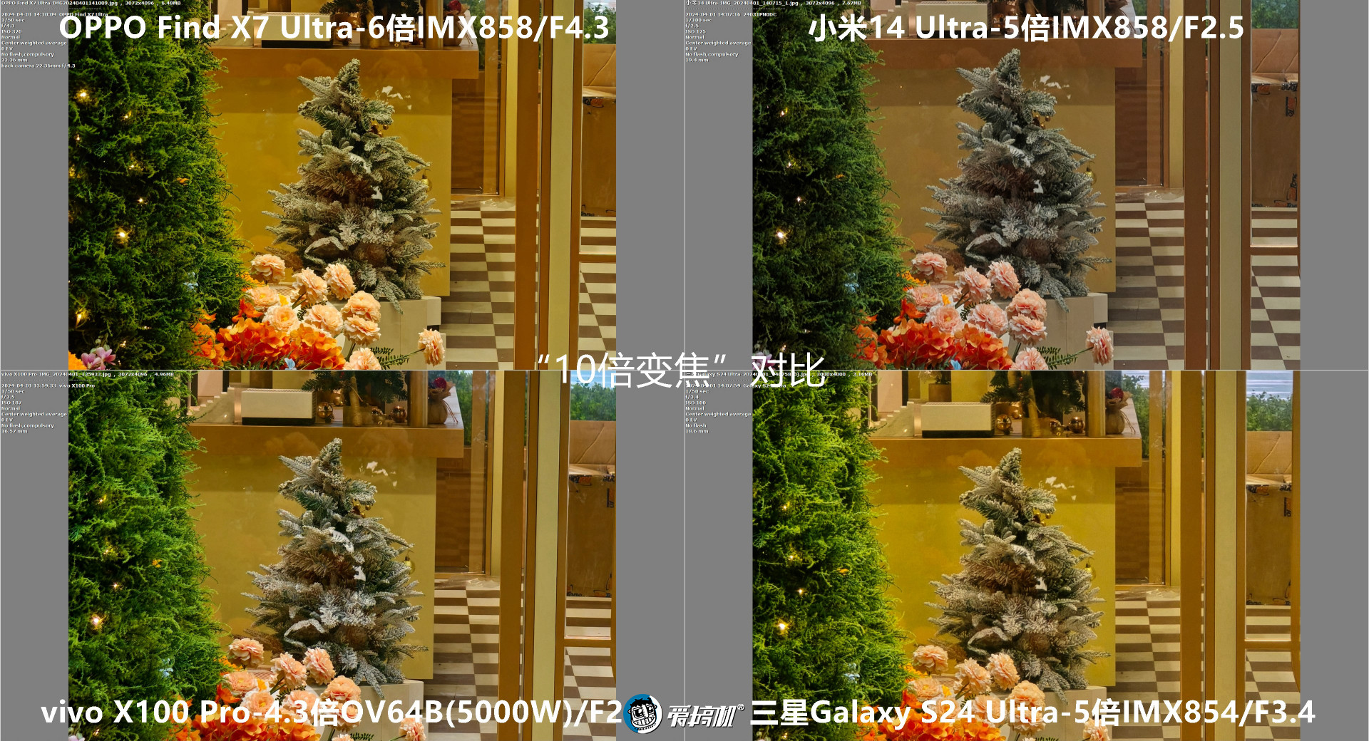 机皇对决,小米14 Ultra、Find X7 Ultra、三星S24 Ultra、vivo X100 Pro拍照对比