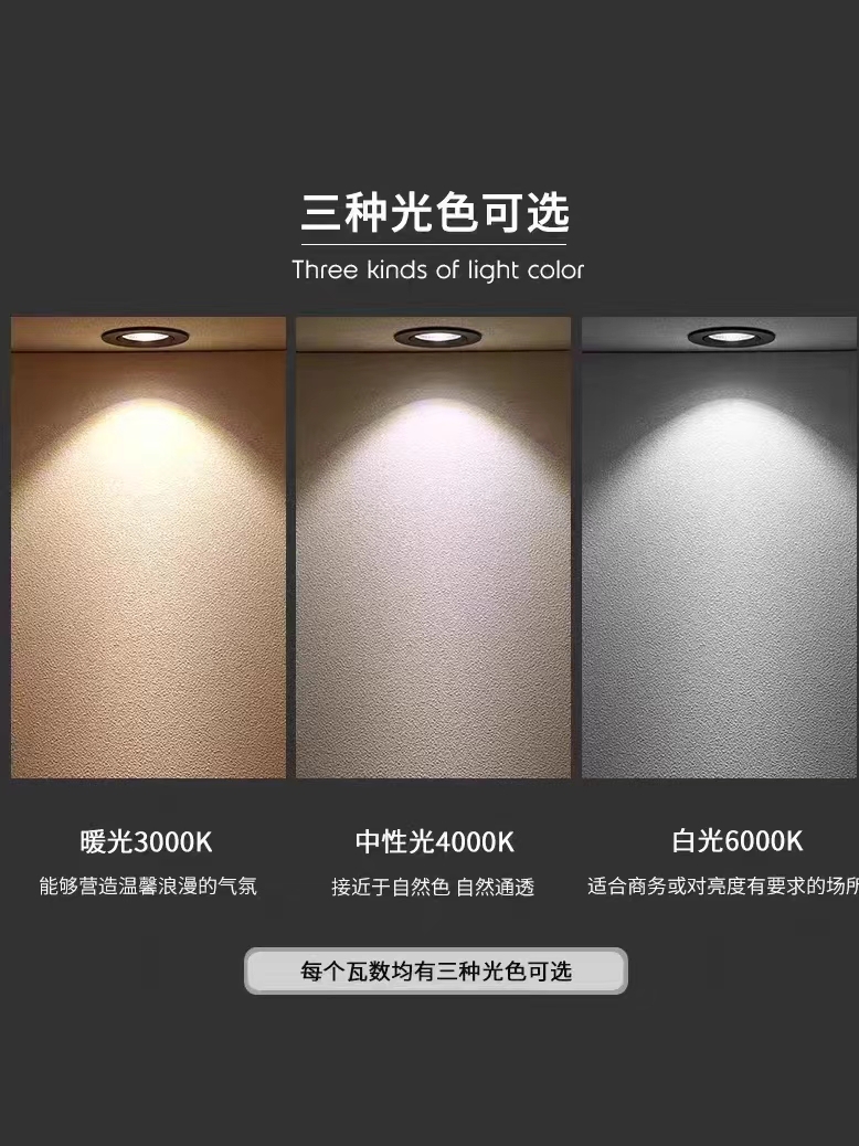 雷士COB射灯嵌入式LED天花灯家用卧室暗装扫墙孔灯4W6W8W10开孔75