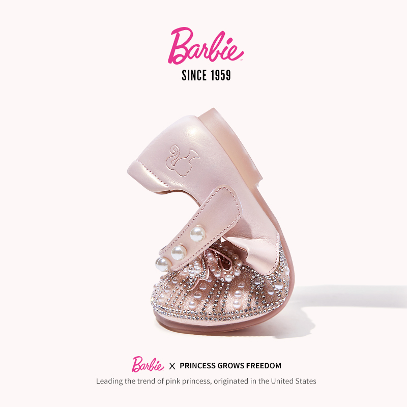 芭比童鞋小皮鞋女童公主鞋配礼服2023新款春秋水晶鞋儿童皮鞋小童