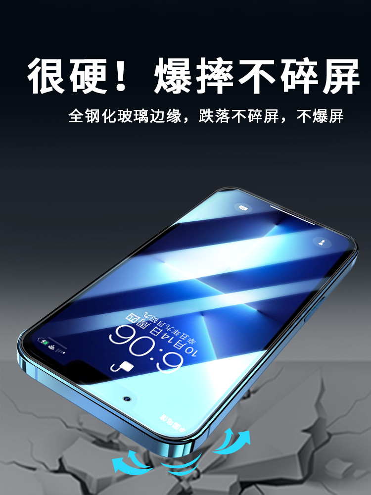 苹果15钢化膜适用iPhone15手机膜13Pro无孔12防尘网XR防窥max全屏贴膜