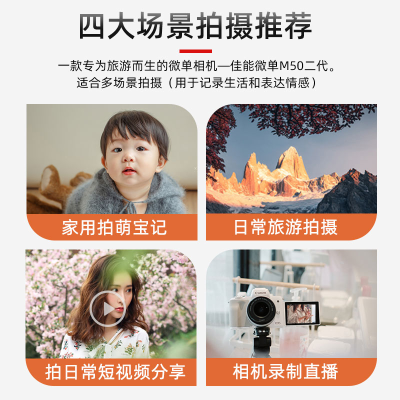 Canon/佳能 M50二代套机微单相机拍vlog视频高清旅游 R50微单相机