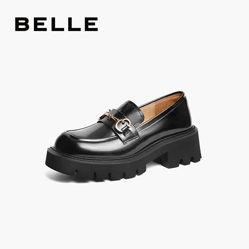 百丽JK乐福鞋新款女鞋商场鞋子黑色小皮鞋厚底真皮单鞋Z1R1DAA3