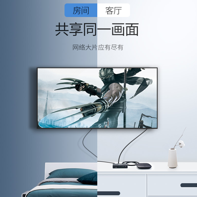 绿联hdmi一分二分配器1进2出切换器视频4k投影仪带音频高清一拖二电脑显示器1分2/4一进二出四屏扩展器分屏器