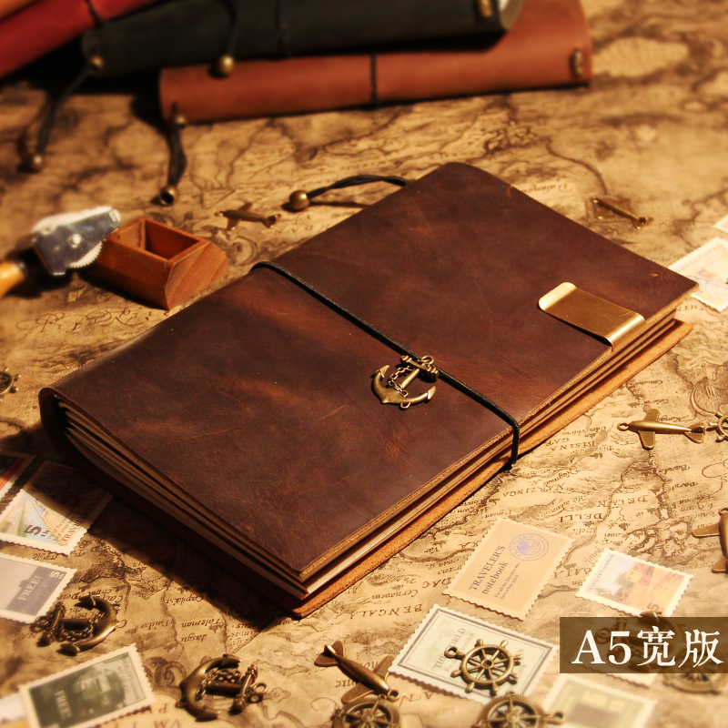 【爱皮本】大款绳扣 真皮记事本笔记本 复古手工日记本 A5活页本