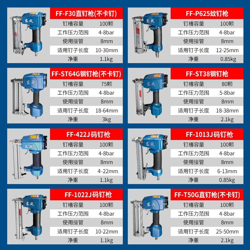 东成气钉枪气动直钉枪钢钉枪码钉枪蚊钉f30木工专用t50排钉射钉抢
