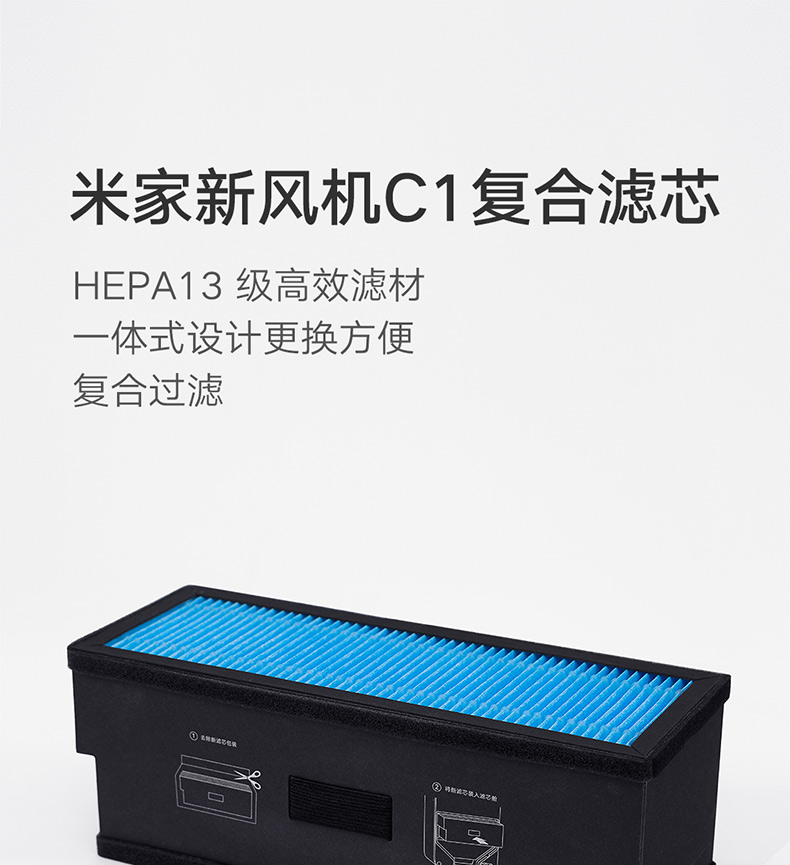 适配小米新风机C1壁挂米家新风A1滤芯HEPA13级高效中效复合过滤网