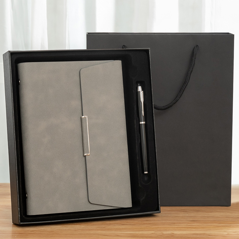 高档商务活页笔记本可拆卸硬壳多功能三折本子a5工作办公用会议记录本加厚定制logo硬皮面礼盒套装封面定做
