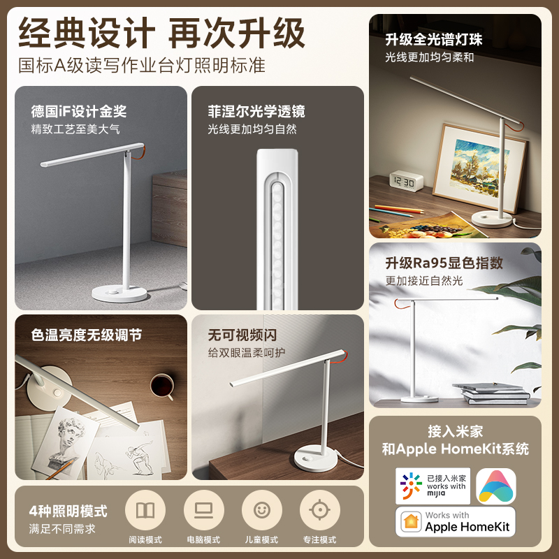 小米米家台灯1S增强版智能护眼儿童大学生学习宿舍写作业床头专用