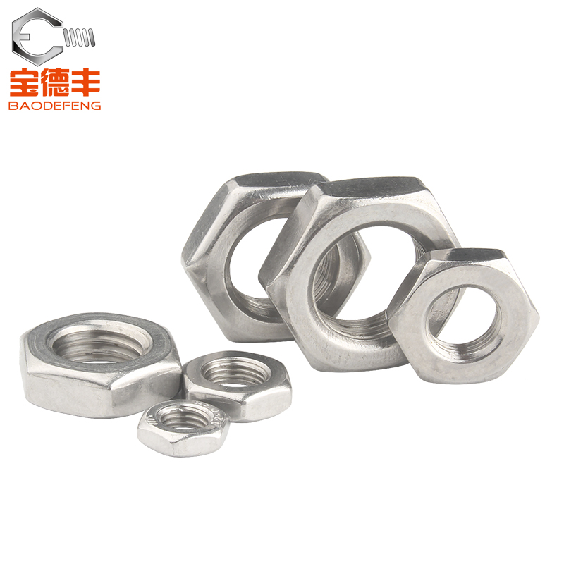 304不锈钢细牙螺母扁薄六角螺帽细丝螺丝帽M6M8M10M12M14M16-M20