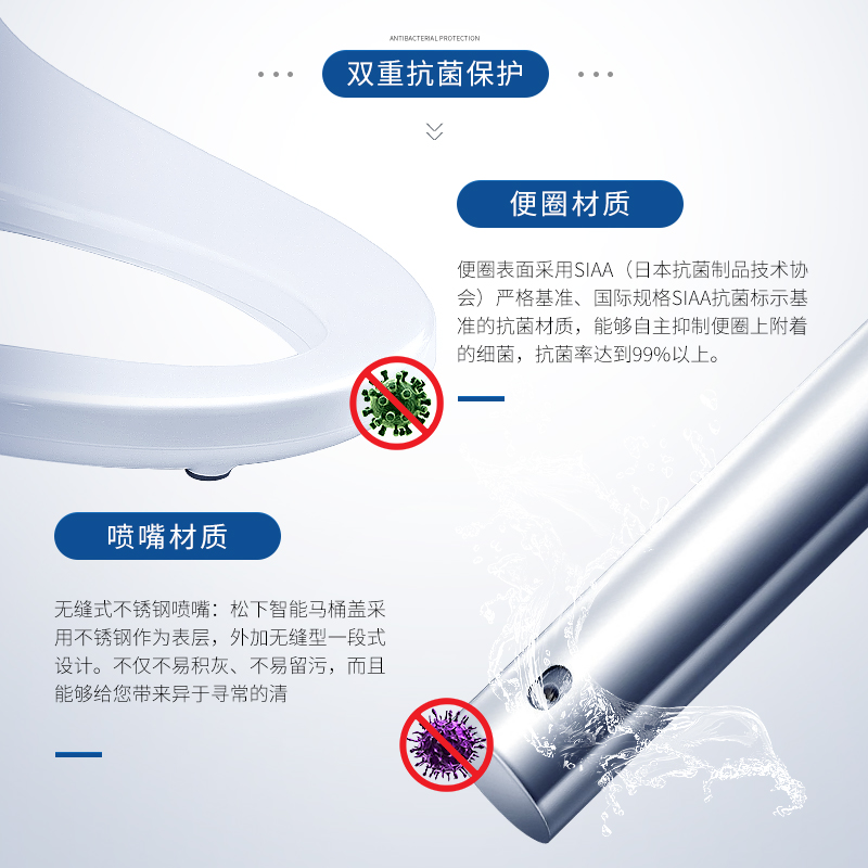 松下智能马桶盖全自动即热纳诺怡除菌家用抗菌家用温水坐便器PK17